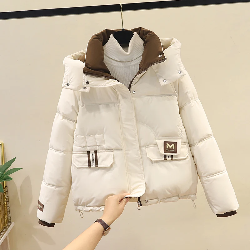 

Women's down Cotton Jaet Thiened Loose ort Sle Winter Coat Warm Comfortable Zipper Closure Hooded Long Sve Coat
