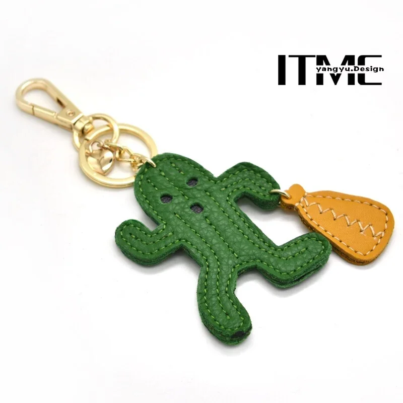 Leather Run It Cactus~ First Layer Cowhide Bag Pendant Nordic ins Car Keychain Handbook  Pendant