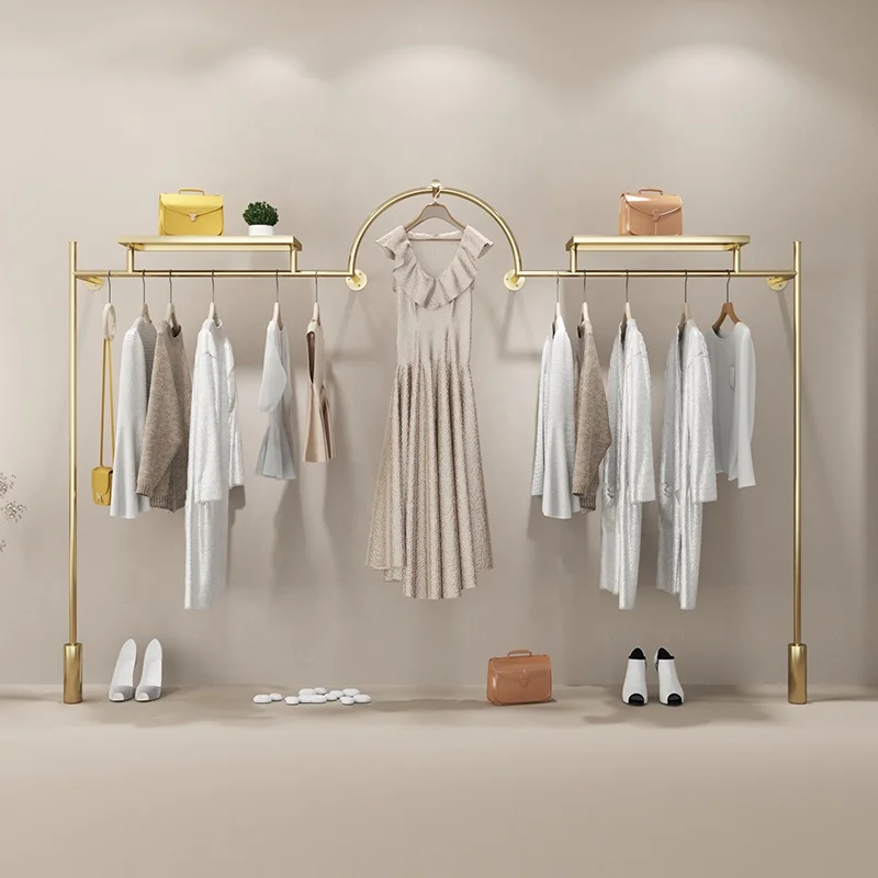 Boutique Women Clothes Shop Furniture Golden Wall Clothing Racks Clothing Store Retail Garment Display Rack