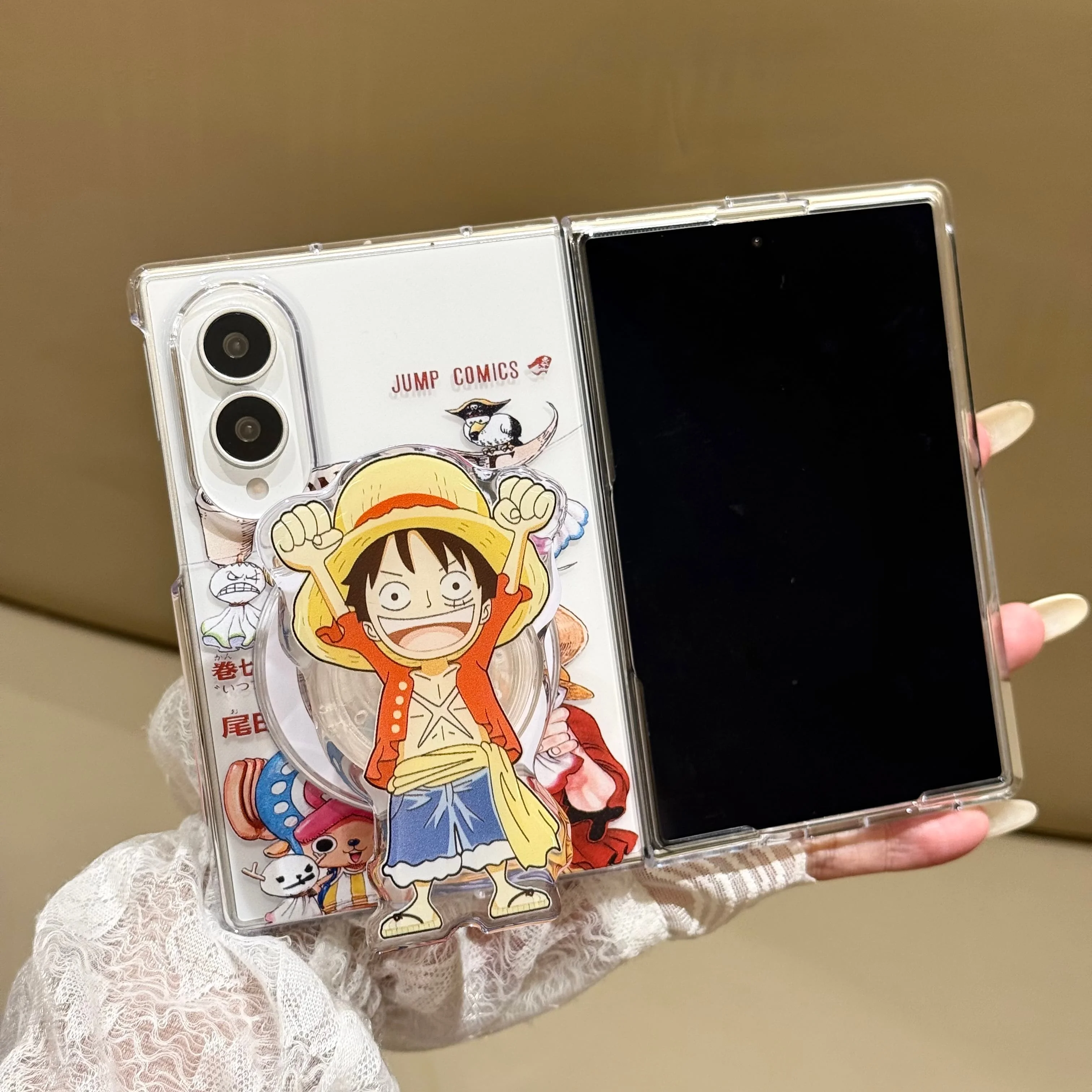 For Samsung Galaxy Z Fold 8 7 6 5 Cool Anime Clear Folding Phone Case Cartoon Character Magnetic Rotating Stand Shockproof Cover