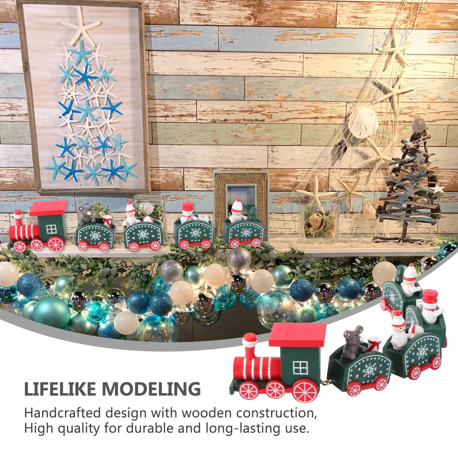 

Wooden Christmas Train Small Green Xmas Decor for Kids Bright Lightweight Design Snowman Holiday Gift Christmas Train
