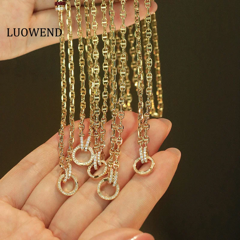 LUOWEND 100% 18K Yellow Gold Necklace Fashion Style Luxury Diamond Natural Ruby Universal Clasp Necklace for Women Fine Jewelry