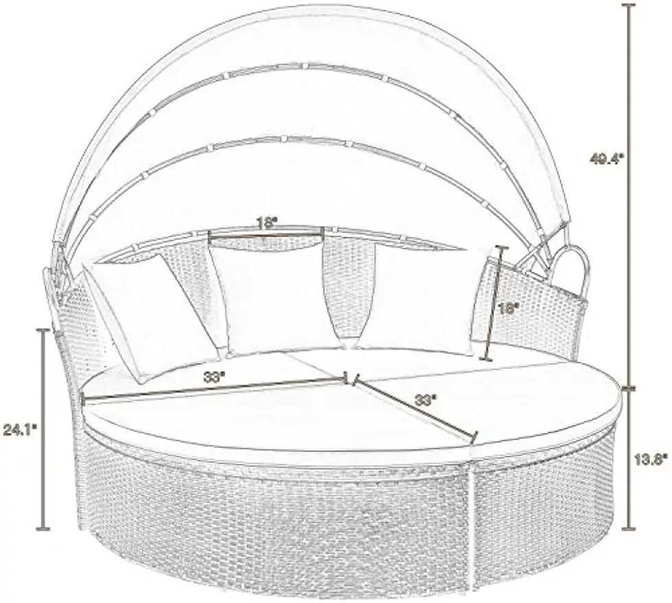 Patio Furniture Outdoor Round Daybed with Retractable Canopy Wicker Rattan Separated Seating Sectional Sofa