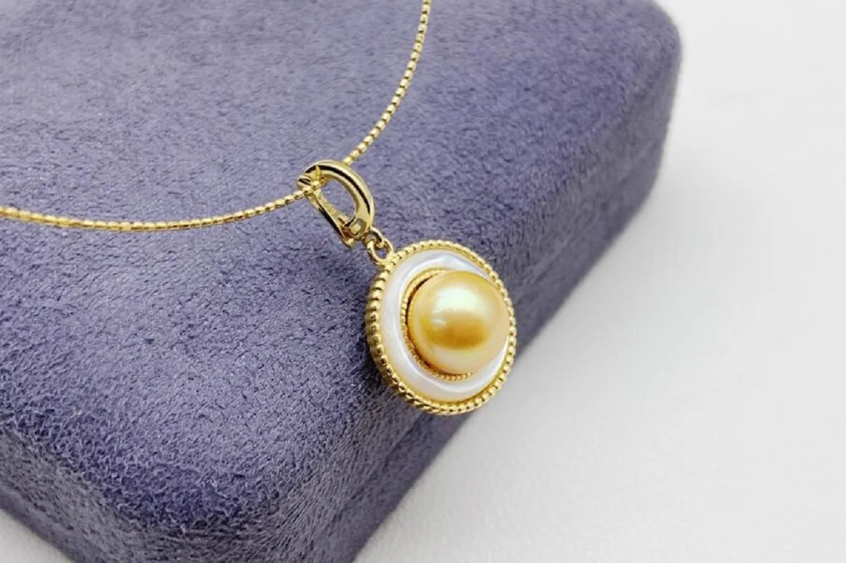 

Huge 10-11mm Natural South Sea Gold Perfect Round Pearl Necklace Pendant 925s