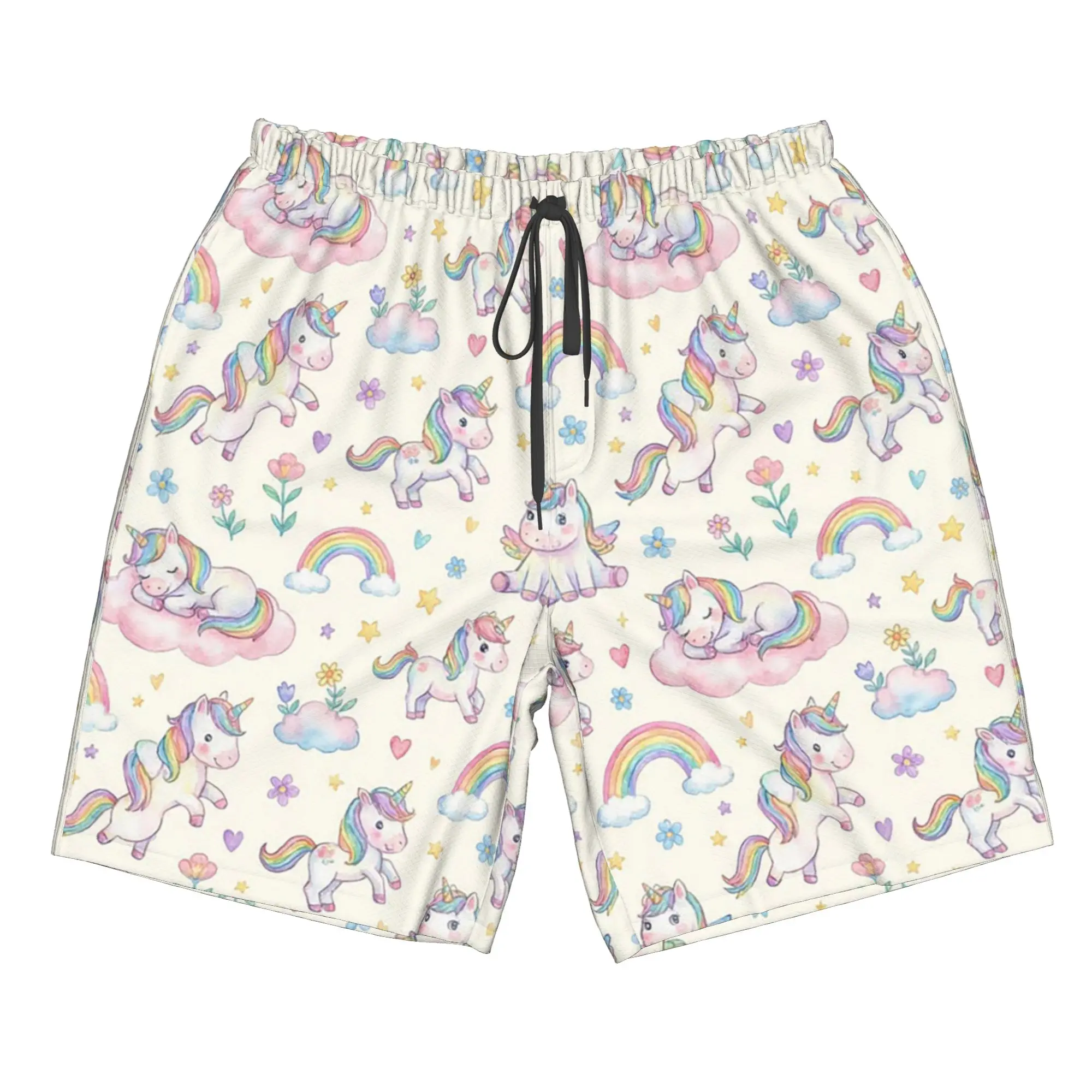 Adorable Unicorn And Rainbow Pattern Trunks Beach Board Shorts Casual Quick Dry Swimming Summer Men Pants