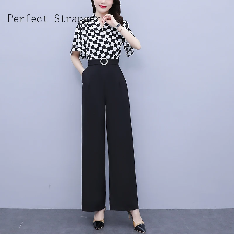 

2022 Summer New Arrival Jumpsuit Women overall Pants Plaid Short Sleeve Jump suits for Women Jumpsuit Wide Leg