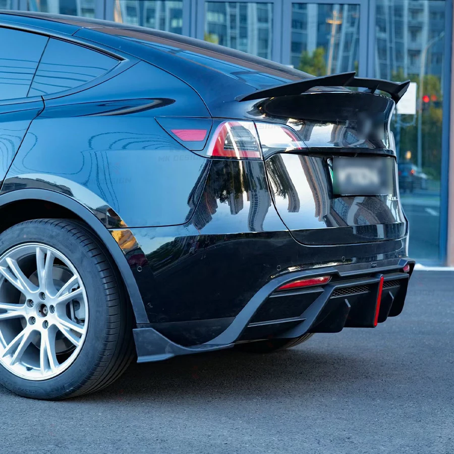 Gloss Black VTEN Rear Bumper Lip Diffuser Side Splitter Winglets for Tesla Model Y 2020-2024 PP Material Rear Diffuser Splitters