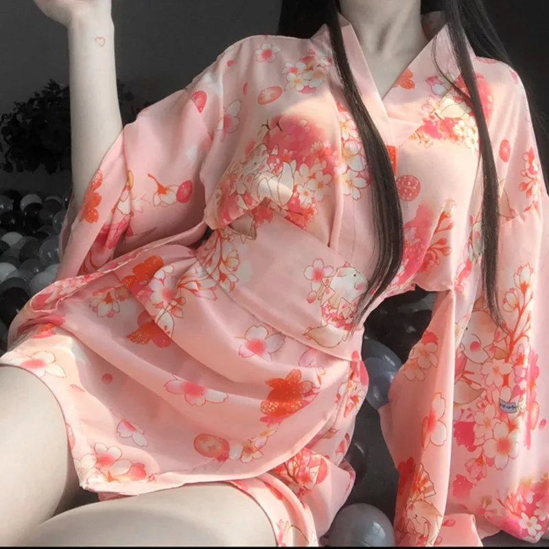 Sexy Cosplay Japanese Cute Kimono Suit Nightgown Uniform Seductive Bathrobe for Women