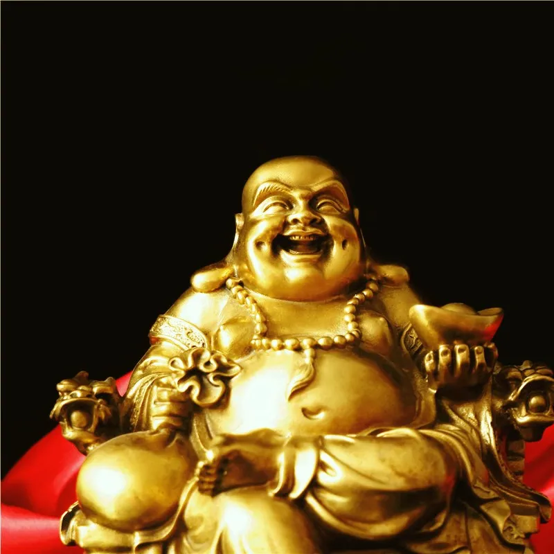 Pure Copper Maitreya Buddha Car Decoration Harmony Brings Wealth Big Belly Smile Statue Living Room and Shop Decorative Crafts