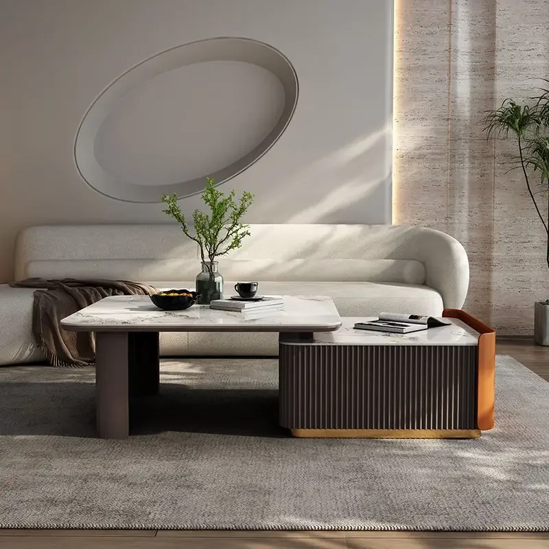 Light Light living room bright rock slab retractable size coffee table TV cabinet combination set split floor cabinet small apa - Aliexpress Deal