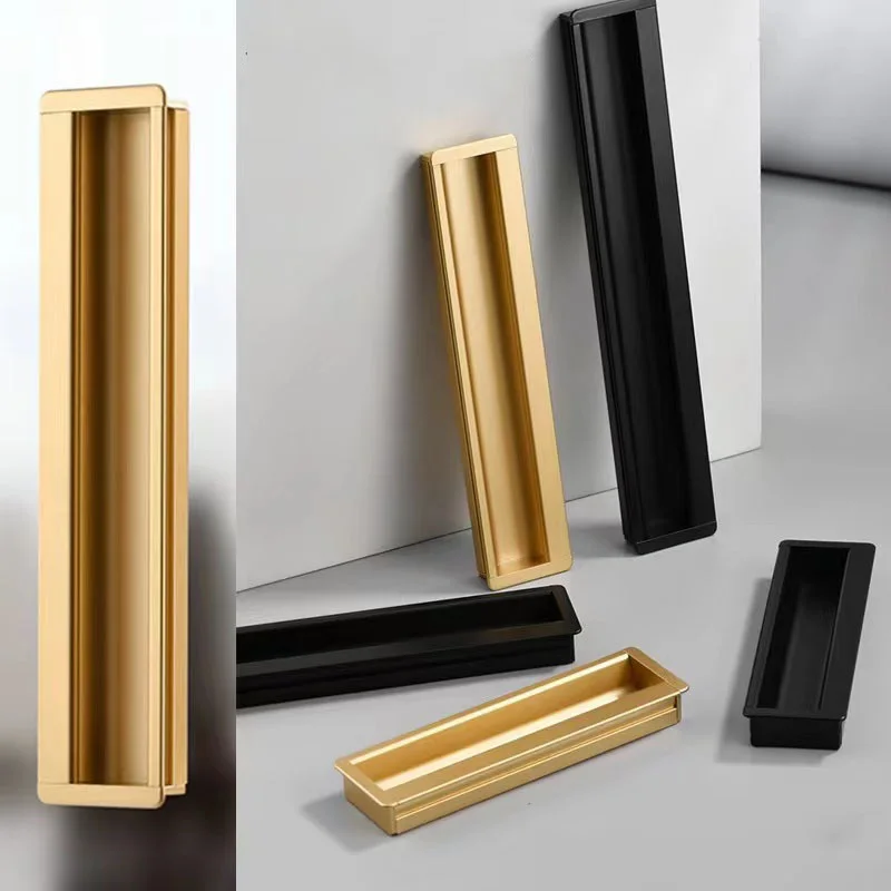Black Sliding Door Handle Bedroom Bathroom Door Handles Insert Cloth Closet Handle Cloakroom Pull Knobs Furniture Cabinet Handle