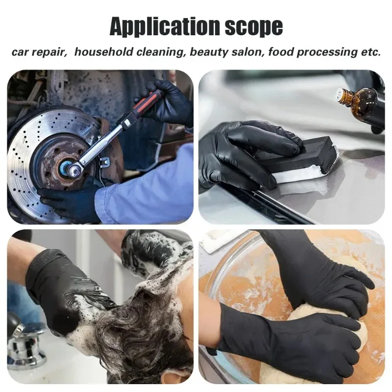 100/2PCS Black Nitrile Gloves Thickened Black Nitrile Gloves for Cleaning Hairdressing Waterproof Dishwashing Tattoo Gloves