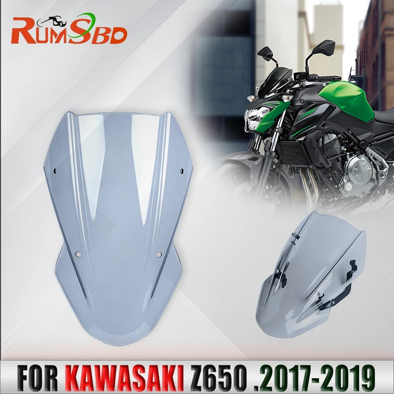 Motorcycle Windshield Windscreen w/ Mounting Bracket For 2017 2018 2019 Kawasaki Z650 2017-2019