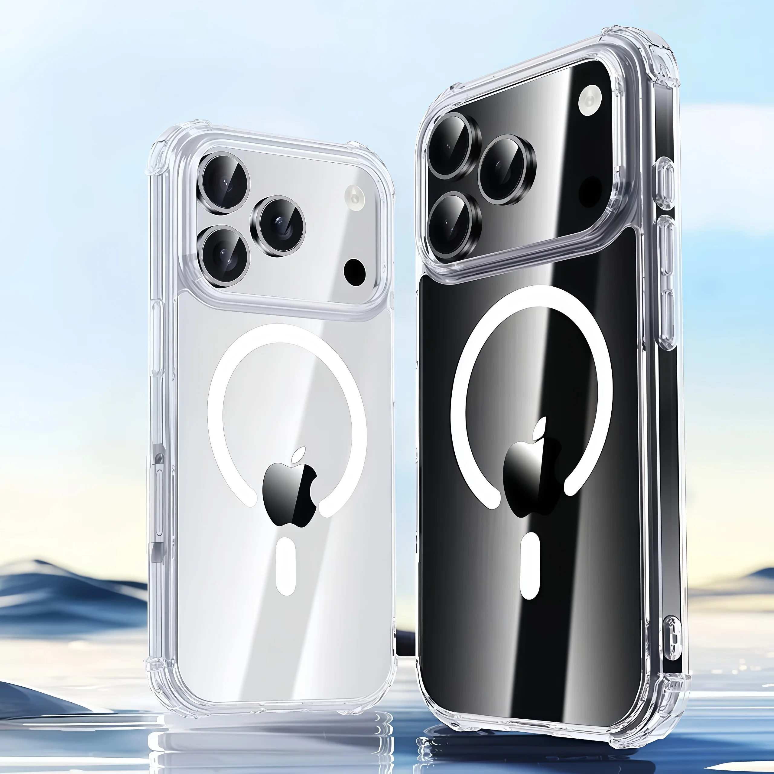 2 قطعة مغناطيسية شفافة دون اصفرار حافظة هاتف مقاومة للصدمات لهاتف آيفون 17Pro Max /17Pro/17/كريستال هوائي شفاف مغناطيسي