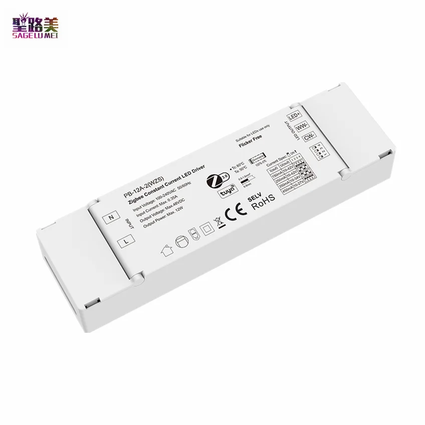 Zigbee 3.0 10V-42VDC 2CH*(150-450mA) 12W Constant Current LED Driver Controller Tuya APP Cloud Adjust CCT and Brightness Light