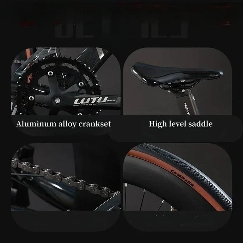 60 Knives 27 Speed Road Bicycle High Carbon Steel Frame, Curved Handlebars Fly Bicycle Dual Disc Brakes Road Racing Bike Adult