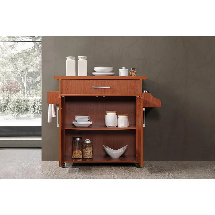 Kitchen Island with Spice Rack, Towel Rack & Drawer, Cherry