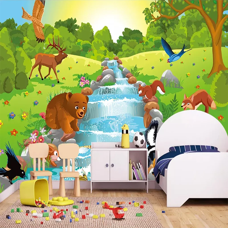 Papel tapiz fotográfico 3D personalizado, Fondo Nórdico Simple de dibujos animados de animales, oso del bosque, dormitorio de niños, papel de pared