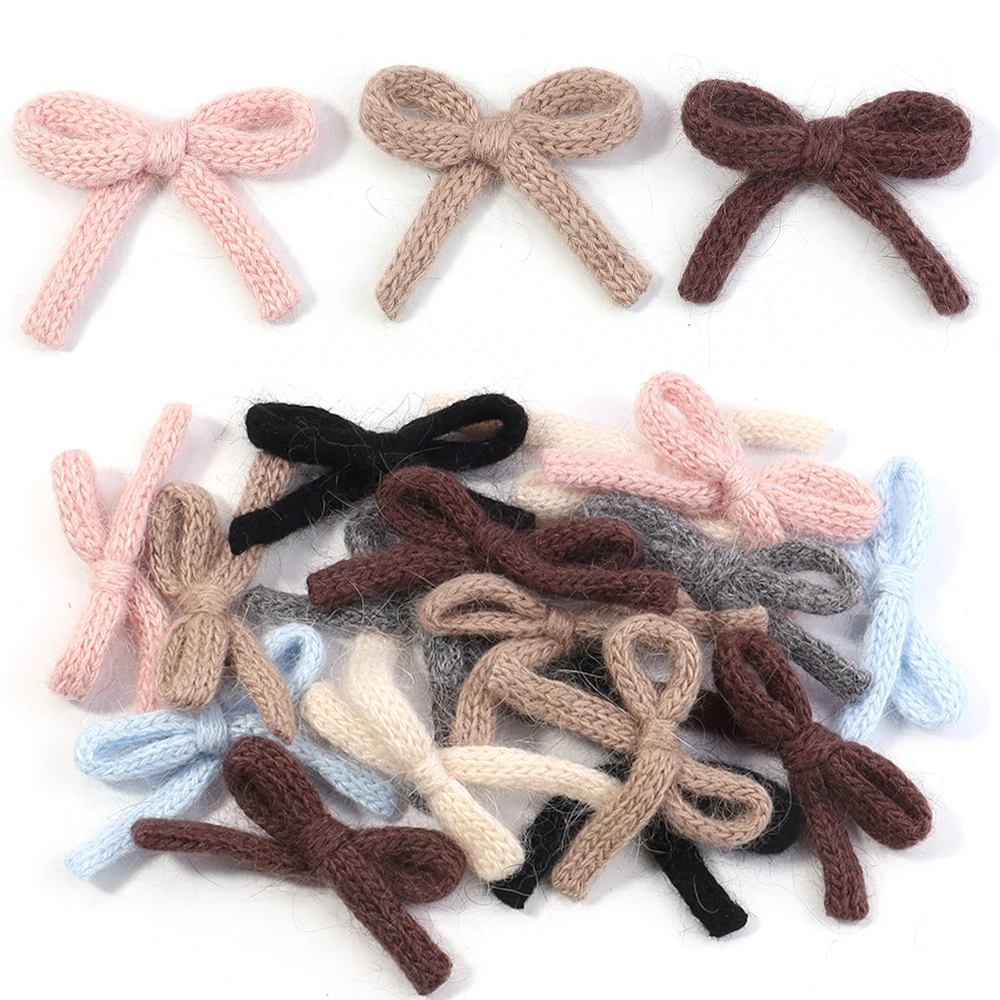 

6pcs/Lot 5x7cm Cute Knitted Bows Plush Cotton Bowknot Colorful Handmade Flower Bow Tie Craft For Gift Party Sewing Hairclips