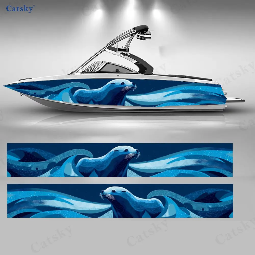 

Наклейки Art Line Sea Lion & Golden Wave Boat, водонепроницаемые виниловые наклейки из ПВХ для рыболовных лодок, прочный и стильный дизайн