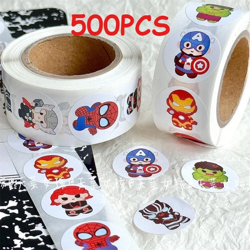 500PCS Multiple Styles Avengers Roll Sticker MV Decorative Seal Sticker Circular Alliance Hulk Steel Iron Man Sticker Kids Toys