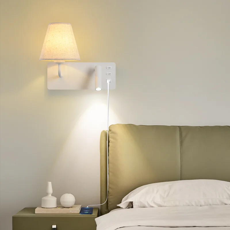 Modern Indoor USB Bedside Reading Wall Lamp LED Nordic Bedroom Background Wall Sconce Study Room Spotlight With Switch Lighting