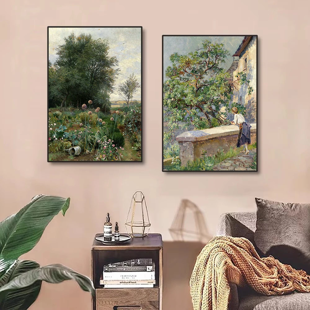 Antique French Country Natural Scenery Wildflower Field Landscape Poster Canvas Painting Wall Art Pictures Home Farmhouse Decor