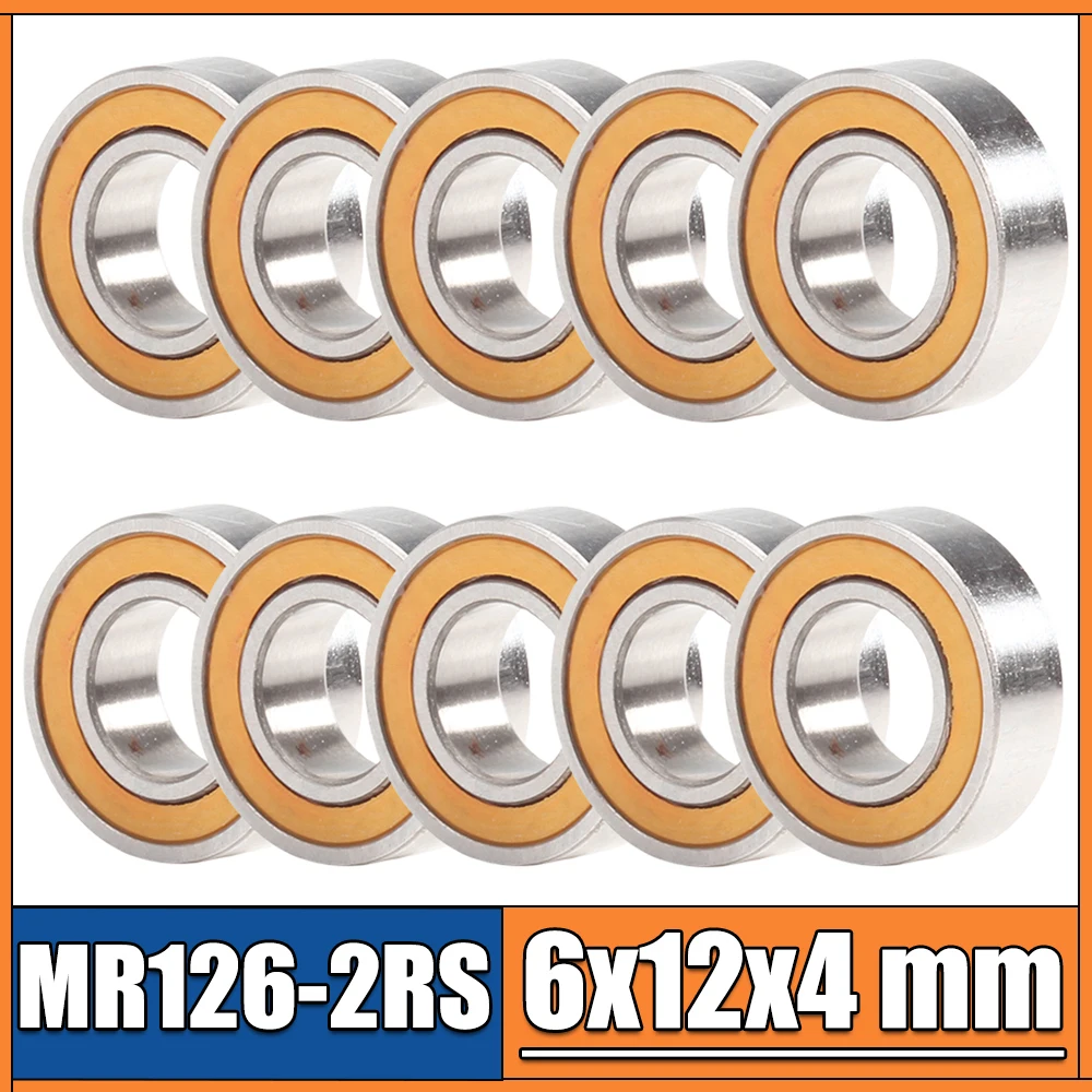 MR126RS Bearing 10PCS 6x12x4 mm ABEC-3 Hobby Electric RC Car Truck MR126 RS 2RS Ball Bearings MR126-2RS Orange Sealed