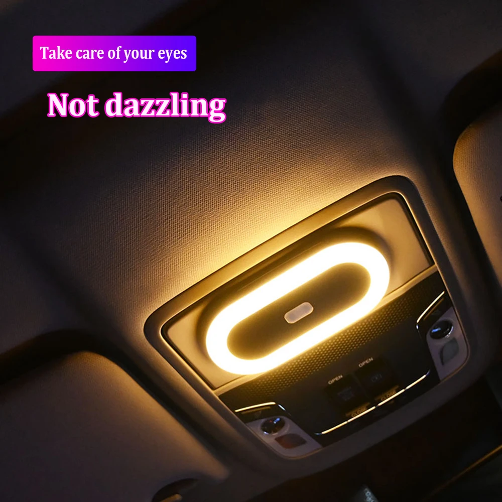 2Color Magnetic Touch Light Car Roof Interior Light USB Rechargeable Yellow Changing Ceiling Reading Light Atmosphere Night Lamp