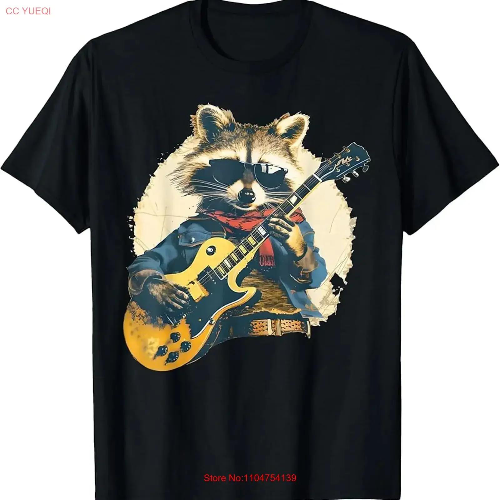 Funny Rock Star Raccoon Guitarist Trash Panda Racoon Guitar T Shirt vintage Washed fashion streetwear Versatile Breathable
