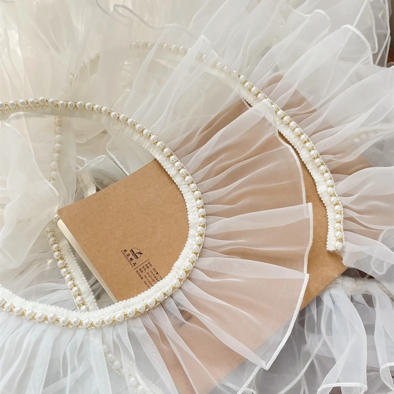 Pleated Organza Lace Fabric, Beaded Fringed, Ruffle Collar, Wedding Dress, Guipure, DIY Sewing Decor, 10cm Wide