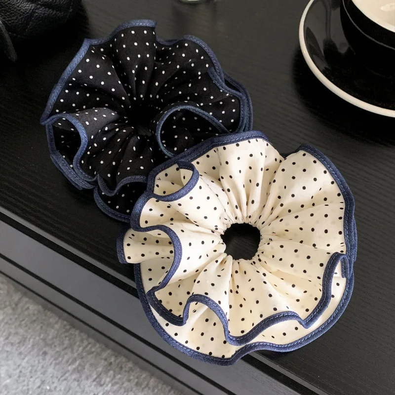 Nouveau chouchou à pois de style français, un accessoire de coiffure décontracté et sans effort pour chignon, un simple élastique pour queue de cheval pour filles.