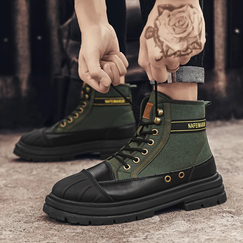 Outdoor Canvas Heren Enkellaarzen Lichtgewicht Heren Casual Schoenen Designer Comfortabele Zachte Mannen Werklaarzen Klassieke Hoge Heren Laarzen