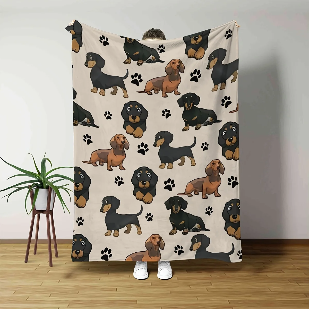 cute small poodle-patterned throw blanket featuring a brown poodle puppy design. Machine washable. A gift for home decoration