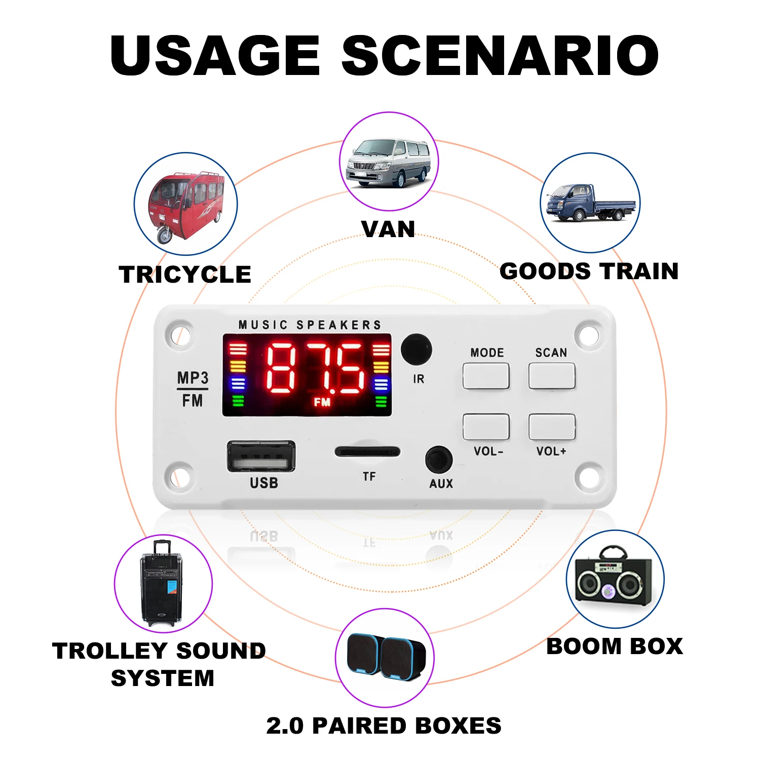 2*25W 50W amplificatore DC 7-18V scheda di decodifica MP3 Bluetooth 5.0 12V lettore MP3 per auto USB FM supporto per la registrazione delle chiamate