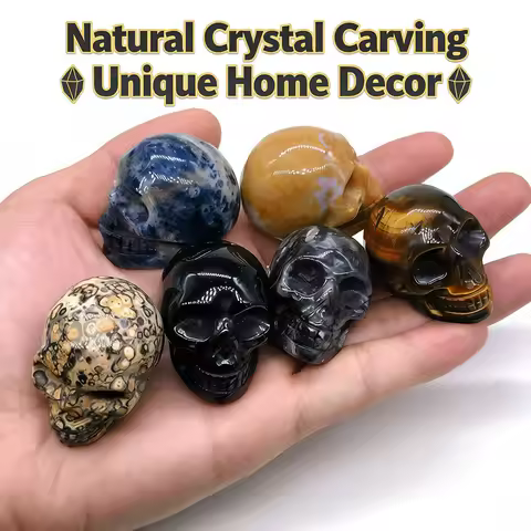 Wholesale 1.5" Natural Stones Crystal Skull Statue Amethyst Quartz Tiger Eye Carved Ore Mineral Crystals Figurine Home Decor