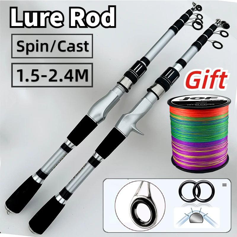 1.5-2.4m Ultralight Telescopic Cast/Spin Lure Fishing Rod Portable Mini Carbon Pole Bait W.T 5-20g Fast Actions with Line Kits