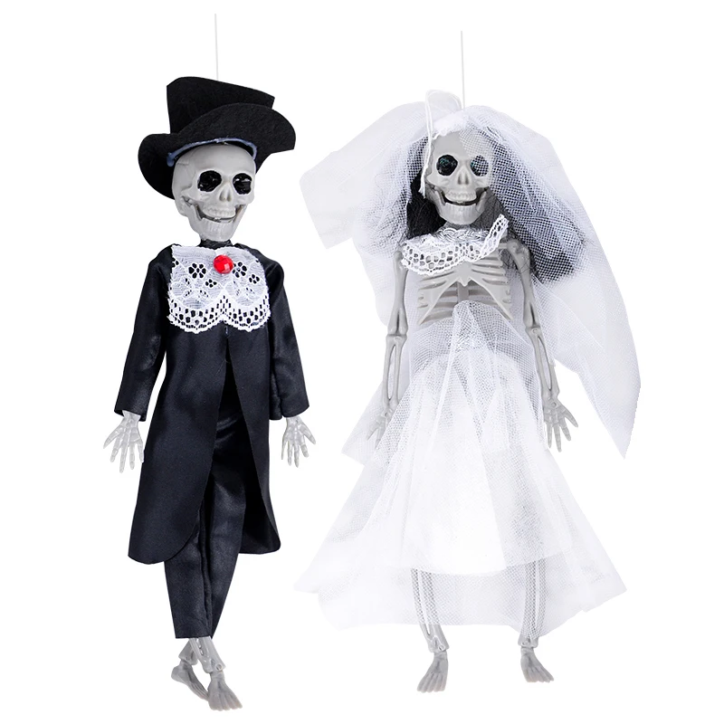 

1pc Halloween Skeleton Ornaments Bride And Groom Couple Skull Bone Halloween Party Decoration for Home Haunted House Horror Prop