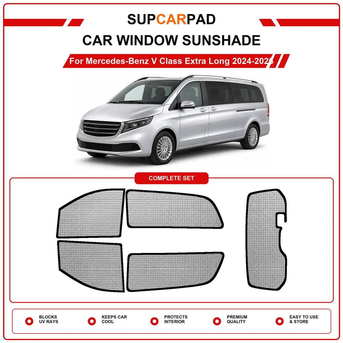 For Mercedes-Benz V Class Extra Long 2024-2026 Pre‑Cut Auto Window Sunshade Anti‑UV Car Sun Visor Protector