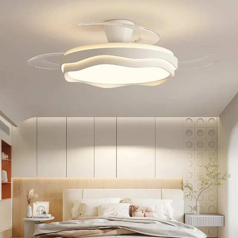 Minimalist White LED Ceiling Fan Lamp Adjustable Brightness Chandelier Iron Acrylic Construction 2-Year Warranty for Living Room