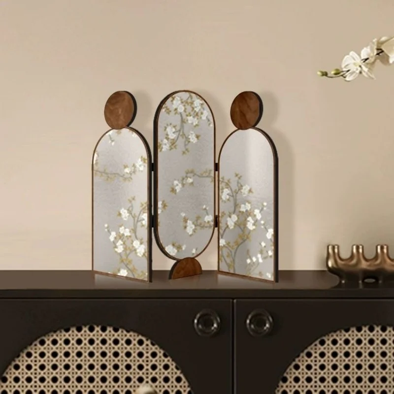 

New Chinese Magnolia Mirror Desktop Folding Screen Tabletop Decor Ornament for TV Cabinet Entry Nightstand