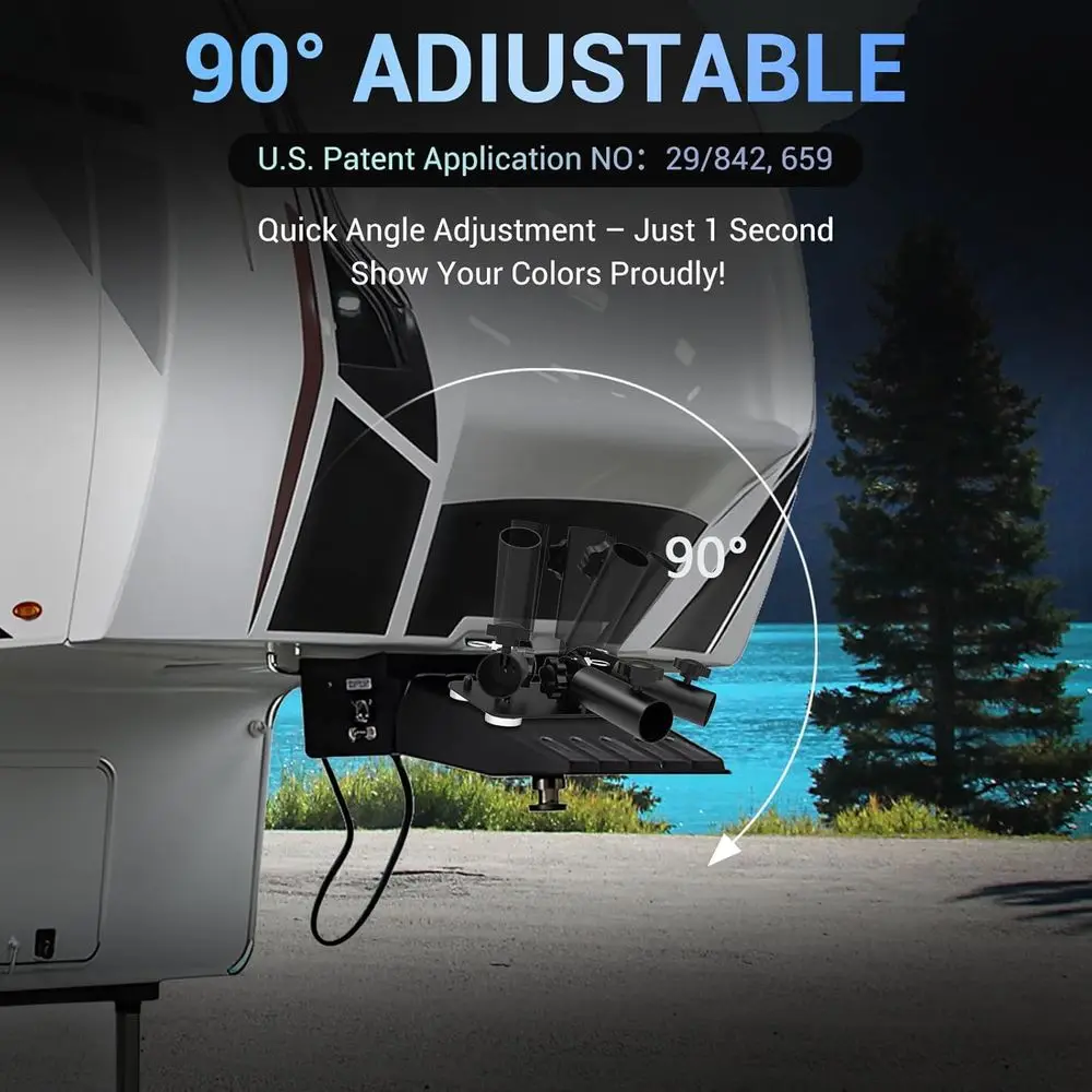 Triple Magnetic Flag Pole Holder for 5th Wheel RV Hitch – Magnets RV Flag Mount with 90° Adjustable Angle, No-Drill Flag Pole Br