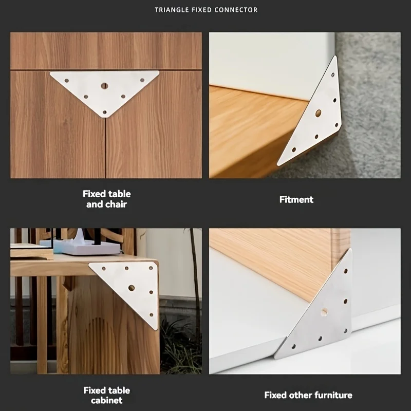 10 Sets of Stainless Steel Corner Brackets and Flat Angle Iron Fasteners for Supporting Furniture and Hardware.