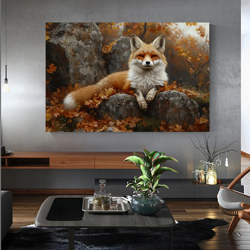 PóSter E Impresiones De Zorro En La Colina En El Bosque OtoñAl, Cuadro Sobre Li…