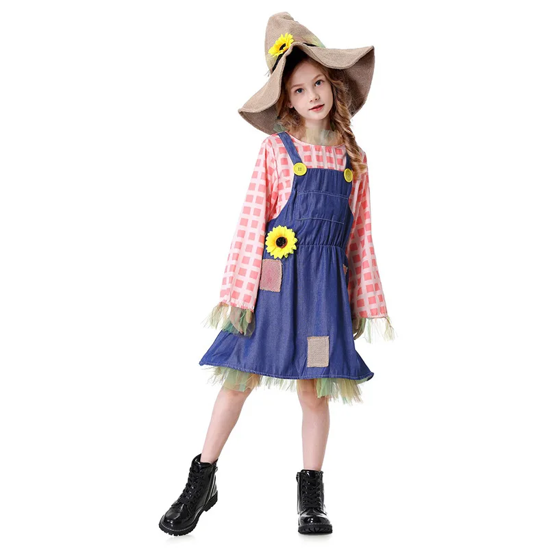 أزياء الهالوين المطابقة للوالدين والطفل مع Neween assland Fairy T Scarecrow أداء زي الأطفال المئزر Dr