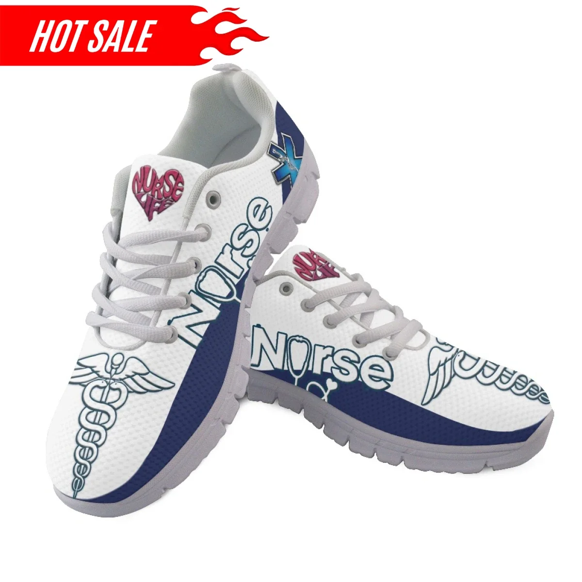 EMS EMT Ambulance Doctor Design Women Casual Sneakers Lightweight Lace up Flat Shoes Breathable Female Walk Shoes