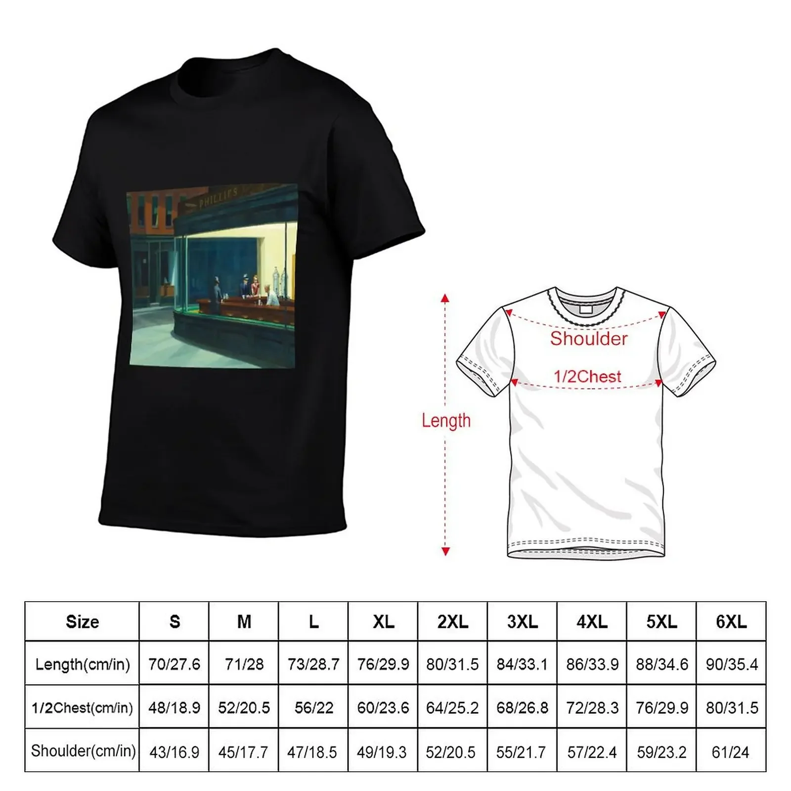 Edward Hopper - NightHawks, Art reproduction T-Shirt tops anime men t shirt