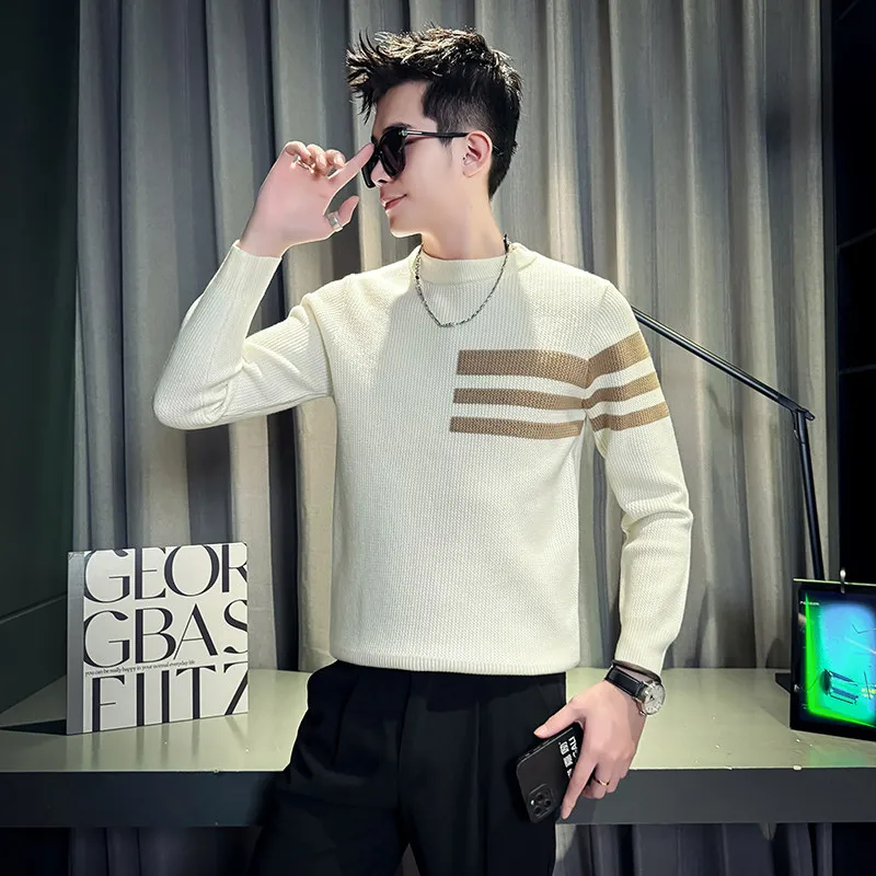 

Облегающий вязаный свитер в полоску, маленький размер, мужская мода, повседневная внутренняя одежда, базовая одежда, осень-зима, теплый круглый Ne Long Sve