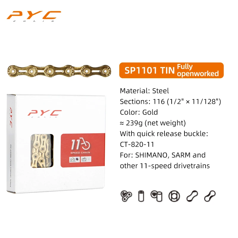 PYC Fietsketting Chroom Harden & Mushroom Pin Klinktechnologie voor Shimano, SARM, 10 11 12 Speed ​​Aandrijflijnen Fietsen Onderdeel