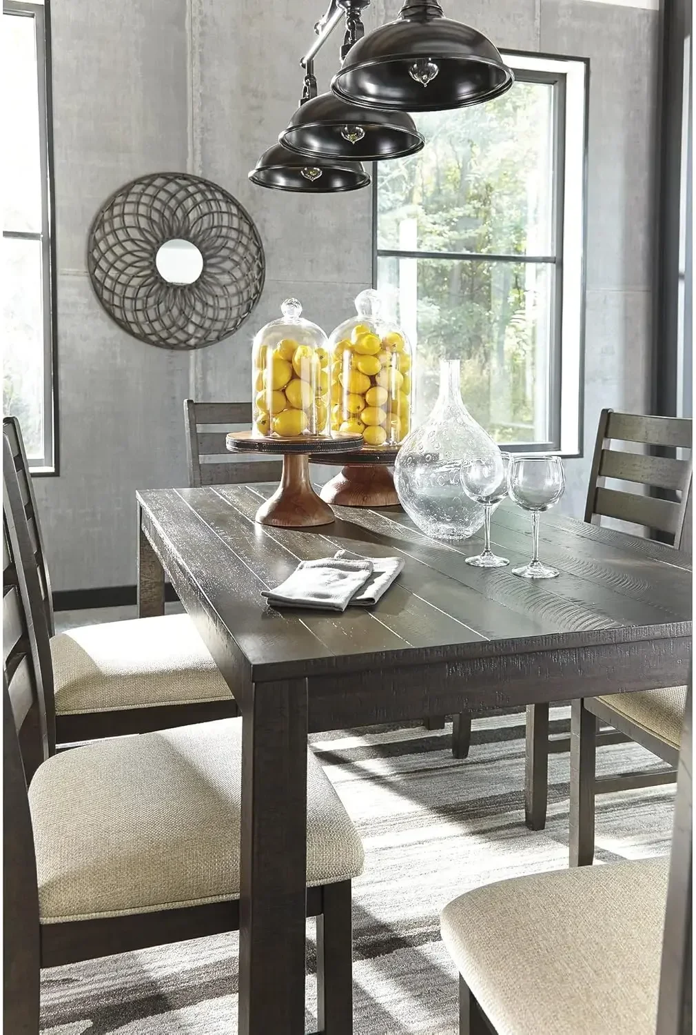 Design by Ashley Rokane 20" Dining Room Table Set with 6 Upholstered Chairs, Brown